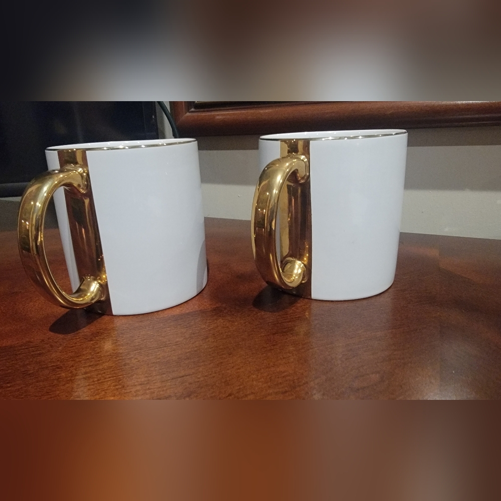 Bridal Gold And White Wedding Mugs Set - Picture 2 of 4
